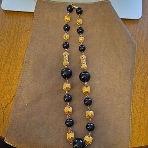 Vintage Black & Gold Beaded Necklace (Unsigned)